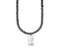 LUXENTER Collier court en argent sterling 925 avec agate noire finition rhodium, couleur noire, collier court pour femme, modèle Laha