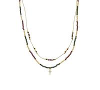 LUXENTER Collier court en argent sterling 925 avec zircon brillant, finition or 18 carats, multicolore, collier court pour femme, modèle Holis