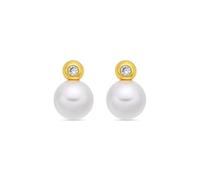 LUXENTER Siako Boucles d'oreilles en alliage de métal avec perle blanche finition or jaune 18 carats couleur blanche