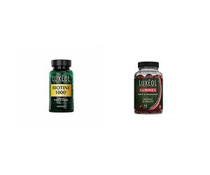 Luxéol - Biotine 1000 μg - Favorise la Pousse des Cheveux - Complément Alimentaire - 90 Gélules - 28,6 g & Gummies Force & Croissance - Complément Alimentaire Cheveux & Ongles - 60 Gummies