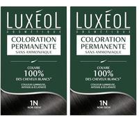 Luxéol - Coloration Permanente 1N Noir Ébène - Sans Ammoniaque - Couvre 100% des Cheveux Blancs(1) - Longue Durée(2) - Couleur Lumineuse Éclatante Intense - Testée & Approuvée - 60ml, 60ml,12ml