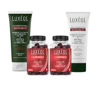 LUXÉOL - Pack 4 Produits Cheveux Chute de Cheveux 60 Gummies x2 + Shampooing & Après-Shampooing Antichute 200ml Fabriqués en Europe
