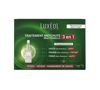 LUXÉOL - Chute De Cheveux Réactionnelle 3 En 1 - Favorise La Croissance & Diminue La Chute Des Cheveux - Stress & Fatigue - Kératine - Programme 1 Mois - 14 Fioles De 7ml