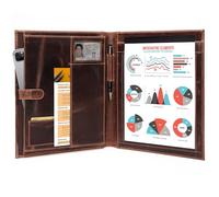 Luxeoria Porte-documents fait à la main en cuir pleine fleur marron | Carnet de notes fait à la main | Petit portefeuille de réunion en cuir de vache pleine fleur robuste pour homme et femme
