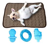 Luxetoys Ensemble tapis rafraîchissant et jouet à mâcher La Reine des Neiges pour chien et chat - Tapis en soie glacée avec jouet d'été pour chiens et chats (tapis marron et 3 jouets à mâcher, 50 x 40