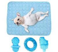 Luxetoys Tapis rafraîchissant et jouet à mâcher La Reine des Neiges pour chien et chat - Tapis en soie glacée avec jouet d'été pour chiens et chats (tapis bleu et 3 jouets à mâcher, 50 x 40 cm)