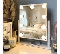 LuxeVue Miroir de Maquillage avec lumières, Miroir de Table 30x36 cm, 3 Modes d’éclairage réglables par capteur Tactile, Miroir grossissant Amovible 10X (Petit miroi Rond), Cadre en métal