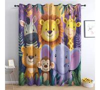 Luxfieo Rideau Occultant Animaux de la Jungle - Décoration Jungle, Rideau Thermique Motif Enfant Animaux de la Safari, Lot de 2 Rideaux Opaque à Oeillets pour Fenetre Chambre Salon, 140x240 cm (LxH)