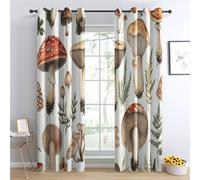 Luxfieo Rideau Occultant Champignon - Décoration Champignon, Rideau Thermique Motif Plante Botanique Champignons, Lot de 2 Rideaux Opaque à Oeillets pour Fenetre Chambre Salon, 117x183 cm (LxH)