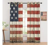 Luxfieo Rideau Occultant Drapeau Américain - Décoration Patriotique, Rideau Thermique Motif Drapeau USA Rustique, Lot de 2 Rideaux Opaque à Oeillets pour Fenetre Chambre Salon, 140x220 cm (LxH) I#220