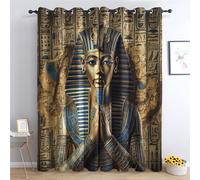 Luxfieo Rideau Occultant Égyptien - Décoration Égyptien, Rideau Thermique Motif Pharaon Doré Égypte Antique, Lot de 2 Rideaux Opaque à Oeillets pour Fenetre Chambre Salon, 117x183 cm (LxH)