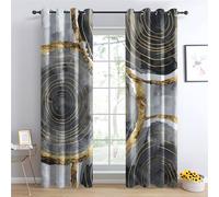 Luxfieo Rideau Occultant Géométrique - Décoration Géométrique, Rideau Thermique Motif Abstrait Gris et Or Effet Bois, Lot de 2 Rideaux Opaque à Oeillets pour Fenetre Chambre Salon, 140x240 cm (LxH)