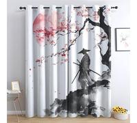 Luxfieo Rideau Occultant Japonais - Décoration Japonais, Rideau Thermique Motif Fleur de Cerisier Samouraï, Lot de 2 Rideaux Opaque à Oeillets pour Fenetre Chambre Salon, 140x240 cm (LxH)
