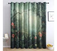 Luxfieo Rideau Occultant Jungle - Décoration Jungle, Rideau Thermique Motif Tropicale Forêt Plante Botanique, Lot de 2 Rideaux Opaque à Oeillets pour Fenetre Chambre Salon, 117x137 cm (LxH)