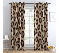 Luxfieo Rideau Occultant Léopard - Décoration Léopard, Rideau Thermique Motif Faune Sauvage Imprimé Animaux Marron, Lot de 2 Rideaux Opaque à Oeillets pour Fenetre Chambre Salon, 117x137 cm (LxH)