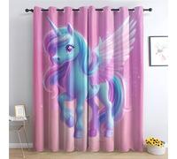 Luxfieo Rideau Occultant Licorne - Décoration Dessin Animé, Rideau Thermique Motif Fille Animaux, Lot de 2 Rideaux Opaque à Oeillets pour Fenetre Chambre Salon Chambre Enfant, 75x166 cm (LxH) T#192