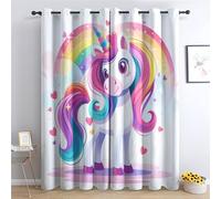Luxfieo Rideau Occultant Licorne - Décoration Licorne, Rideau Thermique Motif Fille Arc en Ciel, Lot de 2 Rideaux Opaque à Oeillets pour Fenetre Chambre Salon Chambre Enfant, 75x166 cm (LxH) W#293