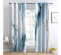 Luxfieo Rideau Occultant Marbre - Décoration Marbre, Rideau Thermique Motif Moderne Bleu Blanc et Doré, Lot de 2 Rideaux Opaque à Oeillets pour Fenetre Chambre Salon, 140x240 cm (LxH) Q#150