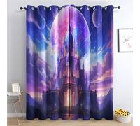 Luxfieo Rideau Occultant Princesse - Décoration Princesse, Rideau Thermique Motif Fille Château Conte de Fées Galaxie, Lot de 2 Rideaux Opaque à Oeillets pour Fenetre Chambre Salon, 75x166 cm (LxH)