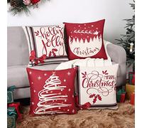 LuxFocus Housse de coussin de Noël, imitation lin, rouge, décorative, pour canapé, salon, lit, voiture, taie d'oreiller carrée, 45,7 x 45,7 cm, nœud papillon