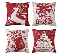 LuxFocus Lot de 4 housses de coussin de Noël décoratives pour salon, canapé, chaise, maison, bureau, magasin, cadeau pour la famille - Rouge - 45,7 x 45,7 cm