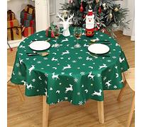 LuxFocus Nappe de Noël ronde de 152,4 cm, motif renne aléatoire, nappe de table de salle à manger, nappe de Noël pour l'hiver et les décorations de table de vacances, vert