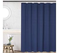 LuxFocus Rideau de Douche Bleu Marine, Hôtel Luxe 180GSM Résistant Épais Moderne Rayé en Polyester pour Salle de Bain Lavable, Blanc, 183x213 cm (72x83 Pouces)