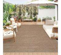 LuxFocus Tapis aspect jute pour intérieur/extérieur 160 × 230 cm, couleur unie moderne avec dessous antidérapant, lavable, à poils plats, neutre, pour salon, chambre à coucher, marron chaud