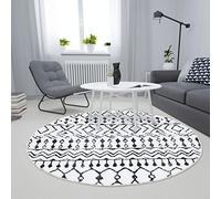 LuxFocus Tapis bohème marocain vintage diamant bohémien du sud-ouest - Transition décontractée - Non pelucheux - Anti-taches - Facile à nettoyer - Crème - Rond - 80 cm