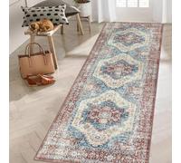 LuxFocus Tapis de couloir vintage résistant aux taches - Ne s'effiloche pas - Motif floral - Pour couloir, cuisine, chambre à coucher, salon - Lavable - Aspect vintage - Rouille - 60 x 230 cm