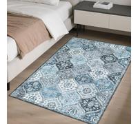 LuxFocus Tapis de lit lavable - 80 x 150 cm - Motif floral vintage - Gris/bleu