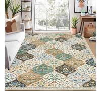 LuxFocus Tapis de salon 160 x 230 cm vintage fleurs à poils courts beige | Tapis bohème lavable pour chambre à coucher, chambre d'enfant, salle à manger, bureau, marocain, antidérapant, floral