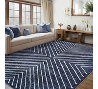 LuxFocus Tapis de salon - 200 x 290 cm - Motif à rayures symétriques - Bleu | Tapis moderne et minimaliste pour chambre à coucher, bureau, chambre d'enfant, à poils courts, lavable, pliable, antidérapant
