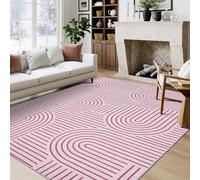 LuxFocus Tapis de salon lavable 200 x 290 cm, moderne et neutre - Grand tapis de chambre à coucher - Tapis doux résistant aux taches - Pour salle à manger, bureau, rose