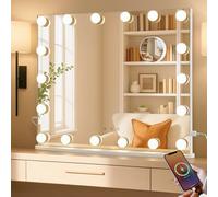 LUXFURNI Miroir à langer Hollywood 26 x 21 pouces avec lumières, 18 ampoules LED avec éclairage, miroir de maquillage lumineux 3 couleurs, table et montage mural, miroir grossissant