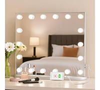 LUXFURNI Miroir de courtoisie Hollywood avec lumières, miroir de maquillage lumineux de 60 cm avec 18 ampoules LED pour chambre à coucher, 3 modes d'éclairage de couleur, support de table et mural