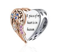 LuxglitterLin Breloque en forme de cœur avec aile d'ange gravée « A Piece of My Heart is in Heaven » compatible avec bracelet Pandora, Cuivre, Pas de pierre précieuse