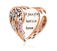 LuxglitterLin Breloque en forme de cœur avec aile d'ange gravée « A Piece of My Heart is in Heaven » compatible avec bracelet Pandora, Cuivre, Pas de pierre précieuse