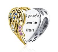 LuxglitterLin Breloque en forme de cœur avec aile d'ange gravée « A Piece of My Heart is in Heaven » compatible avec bracelet Pandora, Cuivre, Pas de pierre précieuse