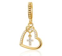 LuxglitterLin Breloque en forme de cœur en forme de croix en oxyde de zirconium compatible avec bracelet Pandora pour femme, Cuivre, Pas de pierre précieuse