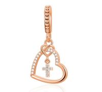 LuxglitterLin Breloque en forme de cœur en forme de croix en oxyde de zirconium compatible avec bracelet Pandora pour femme, Cuivre, Pas de pierre précieuse