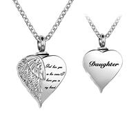 LuxglitterLin Collier urne funéraire en forme d'ailes d'ange pour cendres humaines, bijou commémoratif « God Has You in His Arms I Have You in My Heart », Métal Cristal Strass, Cristal synthétique