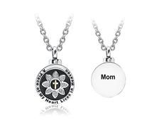 LuxglitterLin Collier urne funéraire en forme de fleur de lotus pour cendres - Pendentif rond - Médaillon souvenir gravé « A Piece of My Heart Lives in Heaven », Métal, Base