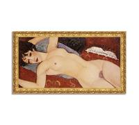 LuxHomeDecor Amedeo Modigliani - Nu couché - Tableau impression sur toile effet peinture avec cadre en bois doré baroque classique - 110x60 cm
