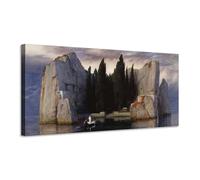 LuxHomeDecor Arnold Böcklin Tableau Île des morts, Impression sur toile avec cadre en bois, décoration murale, 80x40 cm