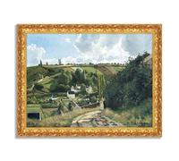 LuxHomeDecor Camille Pissarro - Chemin de campagne dans les collines - Tableau impression sur toile effet peinture avec cadre en bois doré baroque classique - 50x40 cm