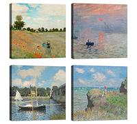 LuxHomeDecor Claude Monet 4 pièces 30 x 30 cm Impression sur toile avec cadre en bois, décoration d'art