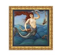LuxHomeDecor Edward Burne-Jones - Une nymphe marine - Tableau impression sur toile effet peinture avec cadre en bois doré baroque classique - 40x40 cm