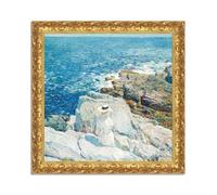 LuxHomeDecor Frederick Childe Hassam - The South Ledges, Appledore - Tableau impression sur toile effet peinture avec cadre en bois doré baroque classique - 60x60 cm