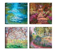LuxHomeDecor Lot de 4 tableaux 30x30 cm - Impression sur toile avec cadre en bois style impressionniste français - Claude Monet